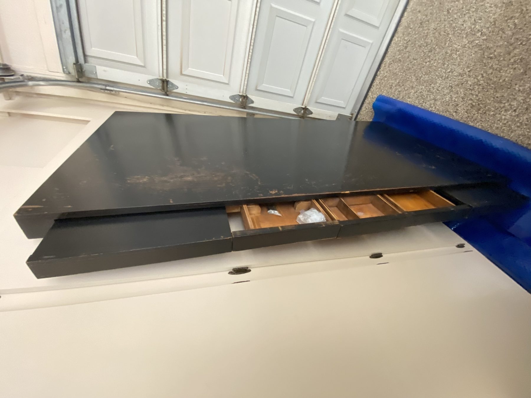 Disassembled desk components